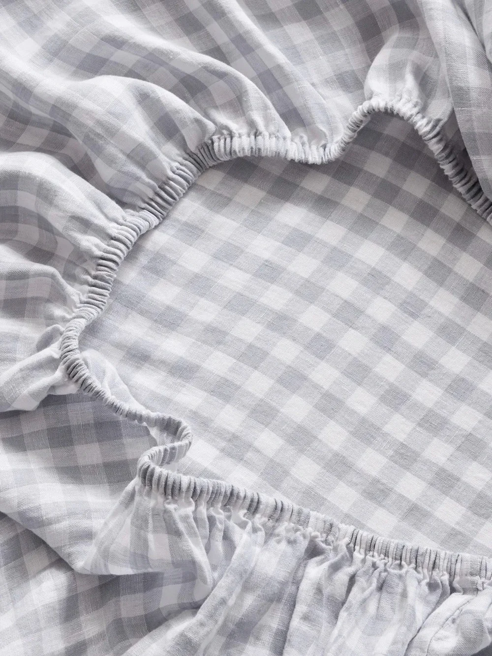 NWT Quince European Linen Gingham 4 Pc Sheet Set, King (Blue Fog)